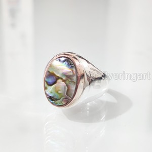 Vente en gros de bagues pour hommes en forme de coquillage d'ormeau naturel et de pierres précieuses, toutes tailles, bijoux pour anniversaires arabes, bagues en argent sterling 925 - Product Image 3