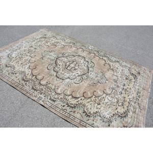 Vintage Turkish Rug 5.5 X 8.6 ft Brown Beige Large Area Wool Latex Backing Patchwork Rectangle Hallway Room Rug for Teens - Product Image 4