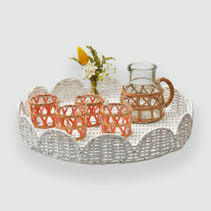 Elegant Handicraft Round Natural Scalloped Rattan <b>Tray</b> with Handles Decorative Villa Cute <b>Serving</b> <b>Tray</b> From Vietnam - Product Image 2