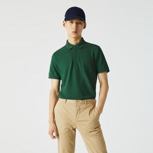 Polo de algodón elástico con logotipo bordado personalizado, camisa de ajuste Regular con bandera verde, piqué con solapa de botón oculto y Rib, 100% - Product Image 1