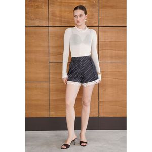 กางเกงขาสั้นผ้าซาตินลายจุดแต่งลูกไม้ - [object Object] - Product Image 1