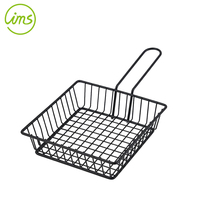 Cesta Rectangular Negra de Alambre de Hierro Resistente al Calor para Servir Pollo Frito con Asa, Venta al por Mayor