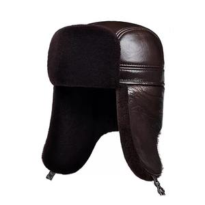 หมวกขนสัตว์100% หนังวัวสำหรับผู้ชาย, หมวกขนสัตว์หนากันหนาวหมวกบอมเบอร์ปรับได้ของขวัญคริสต์มาสสำหรับคุณพ่อผู้ชายตกปลา - Product Image 4