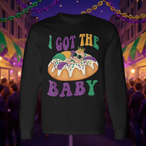 Maglietta a Maniche Lunghe per Annuncio di Gravidanza con Tema Baby Mardi Gras King Cake per Promozioni - Product Image 3