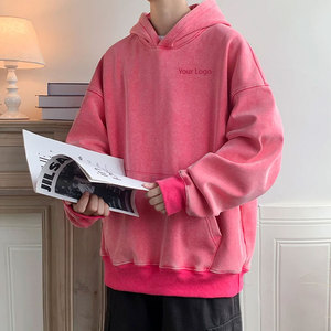 Vente directe d'usine, sweats à capuche délavés à l'acide, 100% coton, respirants et confortables pour l'hiver, logo personnalisé, couleur unie - Product Image 2