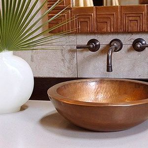 Shiny copper <b>basins</b> ideal for festive occasions requiring bright durable <b>bowls</b> with handcrafted traditional decorative work - Product Image 3