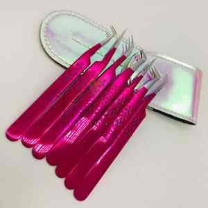 Venta al por mayor de pinzas profesionales de acero inoxidable para pestañas con logotipo personalizado Hot Pink Star Grip extensión de pestañas punta puntiaguda - Product Image 2