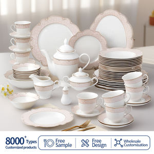 Juego de Platos y Tazones de Porcelana de Lujo en Elegante Caja de Regalo, Vajilla de Cerámica Rosa con Borde Festoneado para Bodas y Cenas Elegantes - Product Image 2
