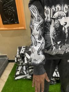 Acid Wash Streetwear Custom Screen Printed logo Cotton Cutting Oversized <b>Long</b> <b>Sleeved</b> <b>Men</b> Autumn Tracksuit Sweatsuit for <b>Men</b> - Product Image 5