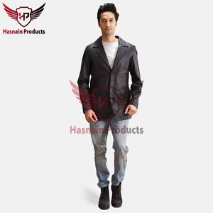 Men's Premium Black <b>Leather</b> Coat Windproof Designer Trench Handcrafted New Fashion <b>Blazer</b> <b>Jacket</b> Customizable Casual Style - Product Image 2