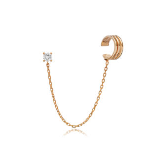 Round Tiny CZ Stone Stud Chain <b>Cartilage</b> <b>Earrings</b> Wholesale Turkish Handmade Trendy Everyday 925 Sterling Silver Women Jewelry - Product Image 5