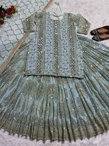 Etnik hint pakistanlı Lehenga & Dupatta seti Georgette dizisi ile çalışmak tam dikiş parti toptan fiyata elbise giymek - Product Image 5