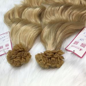 Extensiones de cabello humano sin procesar preadheridas Remy vietnamita rubio claro al por mayor más vendidas Extensiones de cabello ondulado natural de punta plana - Product Image 3