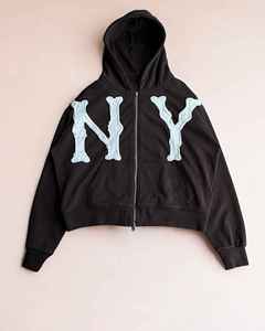 Sweats à capuche en coton mélangé à fermeture éclair brodés en détresse personnalisés disponibles dans toutes les couleurs - Product Image 2