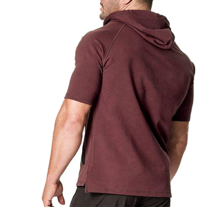 Sweats à capuche de gymnastique à manches courtes en gros décontracté ample été couleur unie haut musculation demi manches coupe serrée à capuche - Product Image 2