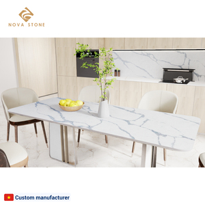 Table de salle à manger en pierre de Quartz Calacatta continuité esthétique ininterrompue Surface élégante polissage Table à manger en Quartz - Product Image 2
