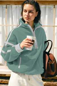 Sudadera con Capucha de Sherpa para Mujer, con Cierre de Cremallera, Suave y Cálida, de Manga Larga, con Ribete en Contraste, Cómoda y Casual para Otoño - Product Image 4