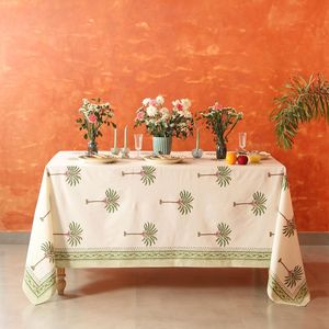 Nappe en coton imprimé palmier vert, couverture de table de mariage bohème français, décoration de salle à manger rectangulaire à fleurs indiennes - Product Image 2
