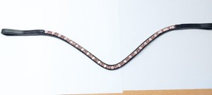 Bandeau de sourcils de cheval de haute qualité avec RECTANGLE rond en cristal or ROSE sur courbe plate en cuir - Product Image 5