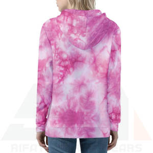 Sudadera con Capucha y Cremallera Delantera con Logotipo, Estilo Tie-Dye en Rosa Suave, Estética Pastel Minimalista, Ropa de Estar Holgada de Algodón Suave - Product Image 4