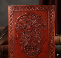 Carnet en cuir gaufré crâne celtique fait main – Journal de voyage vintage A5, 100 feuilles, reliure cousue, option logo personnalisé, cadeau rigide