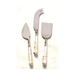 Ensemble élégant de 4 couteaux à fromage en acier inoxydable avec manche en marbre de qualité supérieure poli miroir pour la maison et les événements - Product Image 2