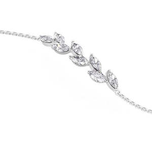 NOVAMART Fine Hallmark <b>Silver</b> Minimal Leaf <b>Bracelet</b> Rhodium & Gold Plated Featuring Diamond Pearl Religious Style Charm <b>Bangles</b> - Product Image 2