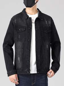 OEM Slim Denim <b>Biker</b> Jacket Custom Embroidered Wholesale Casual Streetwear Vintage Blue <b>Jean</b> Outerwear for <b>Men</b> - Product Image 2