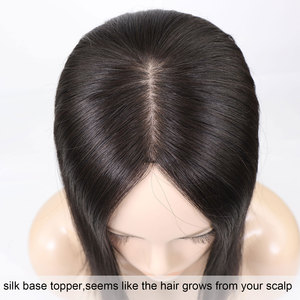 Base de seda cabello humano mujeres Toppers con Clips transpirable cuero cabelludo <span class=keywords><strong>Natural</strong></span> superior virgen chino piezas de cabello humano para mujeres - Product Image 3