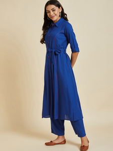 ชุด Kurta และ Palazzo สำหรับผู้หญิงชุดกระโปรงสีฟ้าเข้มดีไซน์อินเดียแบบดั้งเดิมใหม่ล่าสุดทันสมัย - Product Image 3