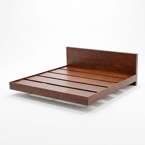 VEGA GN68022 Double Queen King Modern Minimalist Rubber Wood <b>Bed</b> with Iron <b>Frame</b> Solid Mango Assembly Required - Product Image 1