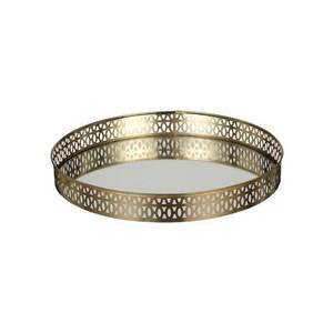 Bandeja Decorativa Redonda Dorada de Lujo con Espejo, Bandeja de Servicio de Metal Ornamentado con Recortes para Mesa de Centro, Bodas, Fiestas, Cosméticos, 30 cm - Product Image 1
