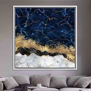 Impression sur toile marbrée bleu marine et or : décoration murale élégante, toile encadrée blanche - Product Image 1