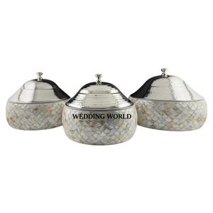Mother Of Pearl <b>Set</b> Of Three Hotpot With Hammered Lid High Quality handmade Designer Luxury New Casserole - Product Image 1