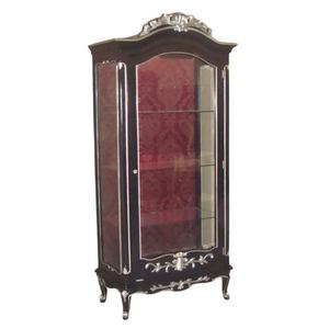 Vitrina de Estilo Provincial Francés, Tapizada en Tela Barroca, Madera Maciza, Reproducción Antigua, Vitrina Independiente con Respaldo - Product Image 3