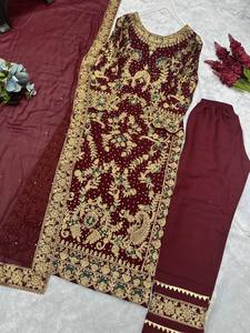 Belle broderie lourde et travail à la main en pierre haut-bas avec Dupatta - Product Image 2