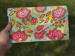 Bolso con cuentas multicolor con asa, bolso de mano, bolso de mano informal, artesanía india, hecho a mano, bolso Baguette, - Product Image 3