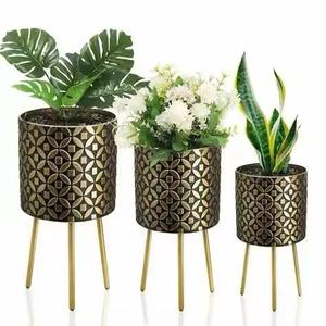 Outdoor Planter Deep Recessed Dome <b>Large</b> Planter <b>Pot</b> Perfect Planting Metal Gold Indoor Elevated Caged Stand Indoor Planter - Product Image 2