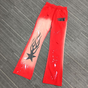 Pantalones de chándal acampanados con logotipo personalizado para hombre, pantalones de chándal con cordón acampanado informal Vintage - Product Image 2