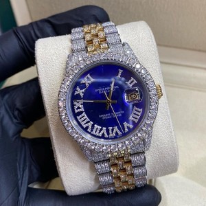 Relojes Mecánicos Automáticos de Lujo de Acero Inoxidable para Mujer y Hombre, Personalizables, Totalmente en Oro Blanco, con Diamantes Moissanite VVS, Esfera Inteligente - Product Image 1