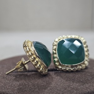 925 Sterling Silver Classic Earrings Excellent Quality Handmade Green Onyx Gemstone Gold-Plated Diamond <b>Fine</b> <b>Piercing</b> <b>Jewelry</b> - Product Image 4