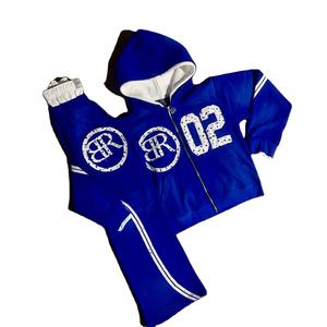 Chándales de Algodón de Primera Calidad, Transpirables, con Bordado Desgastado, Pantalones de Cintura Doble con Corte Acampanado, Chándales Personalizados con Rayas - Product Image 1