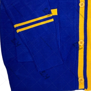 Bleu royal et jaune | Sigma | | Gamma | | Rho |   Cardigan pour femme à col en V, couleur personnalisée, 100% chenille, logo brodé sur le dos et sur le devant - Product Image 4