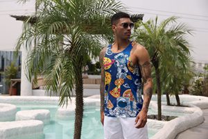 Camiseta de tirantes de algodón 100% para hombre, ropa de playa de verano sin mangas con estampado de piña 3D de punto transpirable de talla grande - Product Image 2