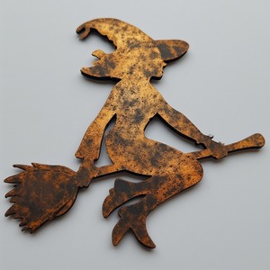 Handcrafted iron sheet <b>witch</b> <b>hat</b> ornament in patina finish artisan handmade detailing enhancing Halloween seasonal - Product Image 5
