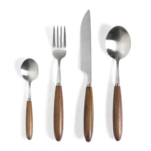 Stainless Steel Cutlery Set Hand Made Designer Wooden Handle Hotel Kitchen Tabletop Decorative Flatware Sets Dinnerware Cutlery