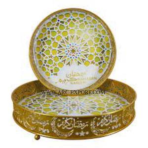 Lot de 3 plateaux à dessert et dates Ramadan en métal plaqué or de différentes tailles Plateau de cuisine pour fruits secs - Product Image 3