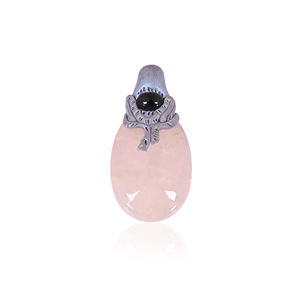 Collar con Colgante de Piedra Preciosa Ovalada de Cuarzo Rosa, Joyería Hecha a Mano, Piedras Talladas, Regalo para Ella - Product Image 1