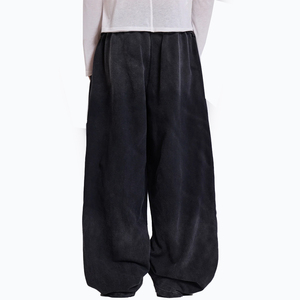 Pantalones de chándal deportivos en blanco holgados para hombre, pantalones de chándal sueltos apilados con lavado ácido, pantalones de chándal con borde crudo y pierna recta, chándales con cremallera - Product Image 6