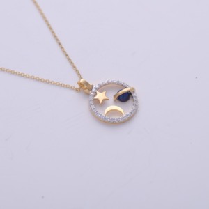 Colgante de Diamante Cultivado en Laboratorio Certificado por IGI, Diseño de Estrella Celestial, Luna y Planeta, en Oro Amarillo/Blanco y Rosa de 18K, con Halo Circular y Galaxia - Product Image 6